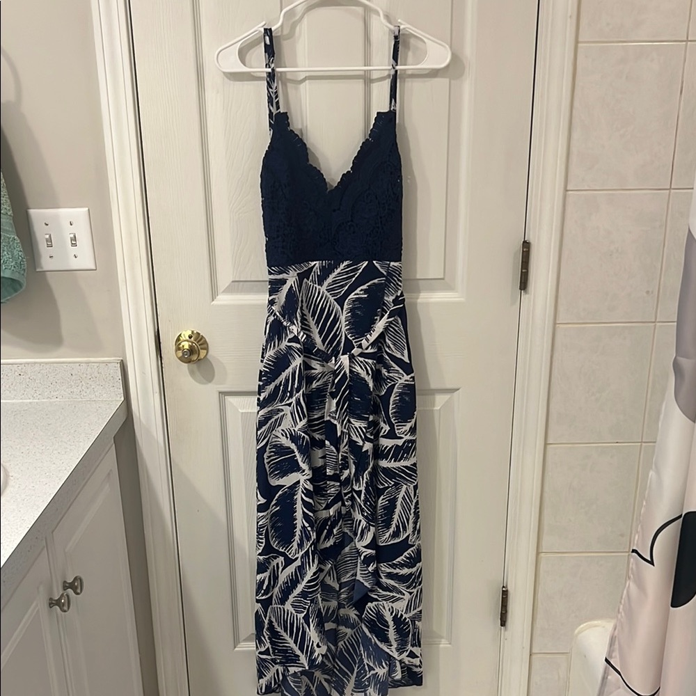 Navy and White Lace High Low Sundress